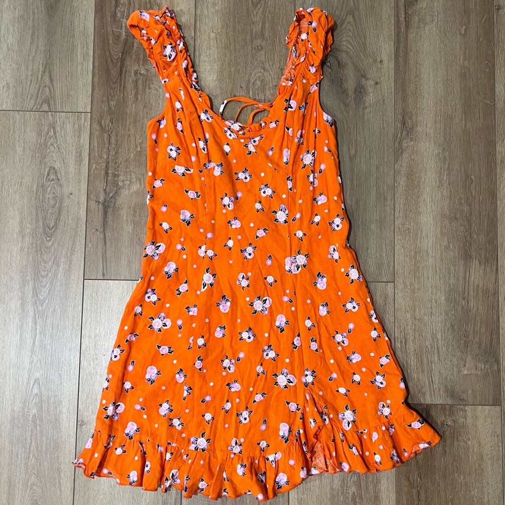 Free People FP Bright Orange Floral Mini Dress Medium